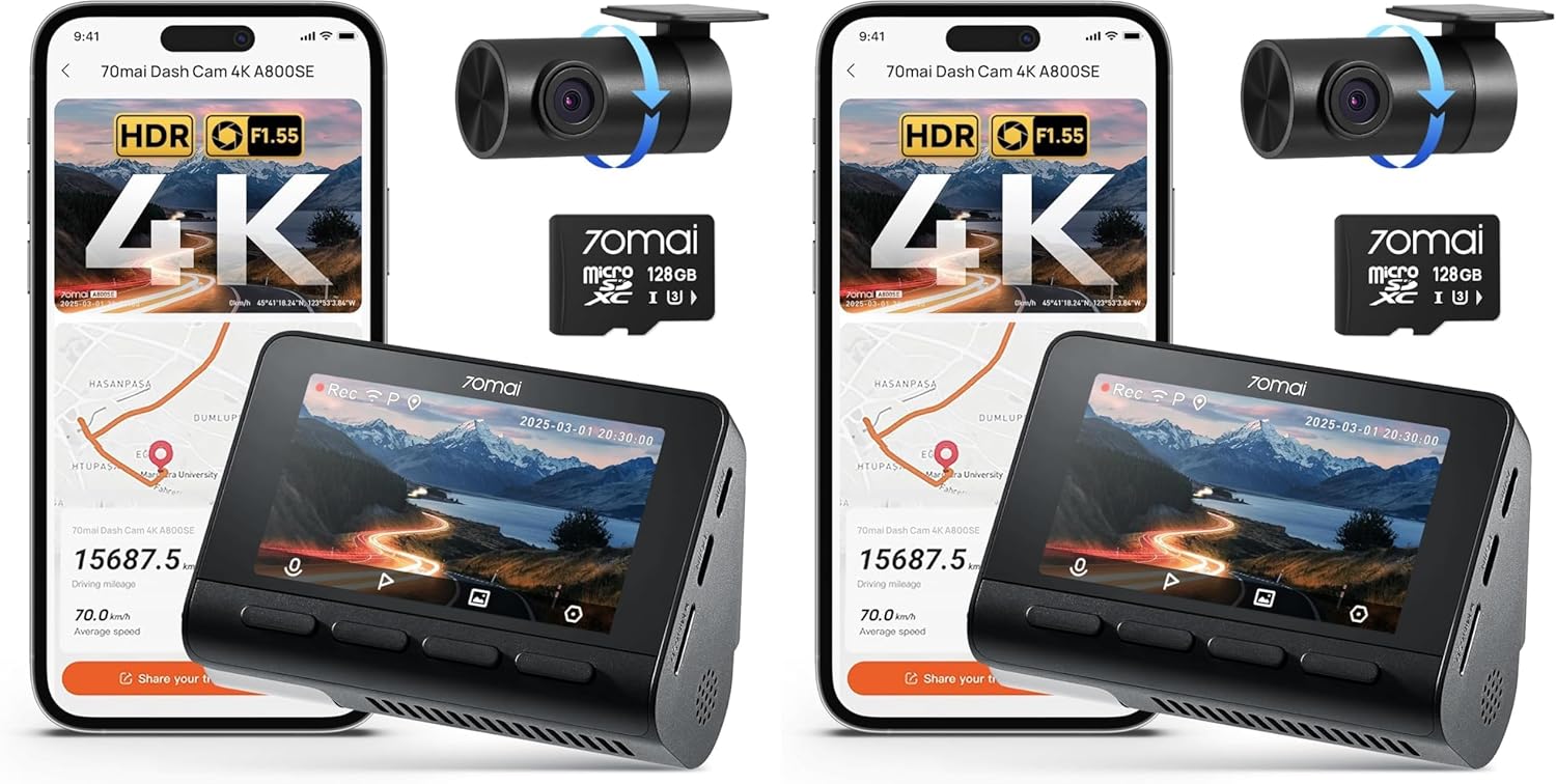 70mai 4K Dash Cam Front and Rear with