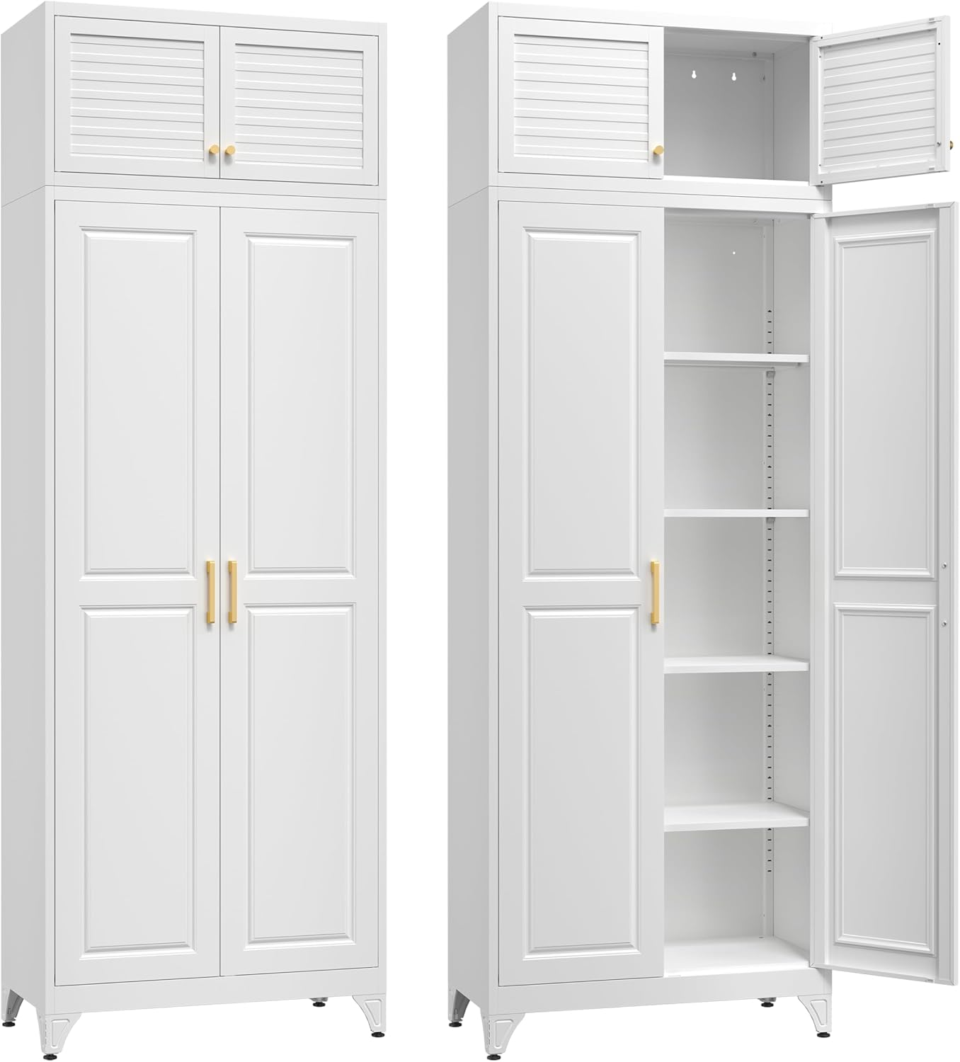 Steeloong90“ Kitchen Pantry Cabinet,Metal Storage Cabinets with Doors