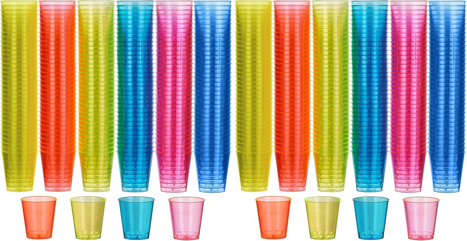 MATANA 300 Neon Plastic Shot Glasses (1oz), Party