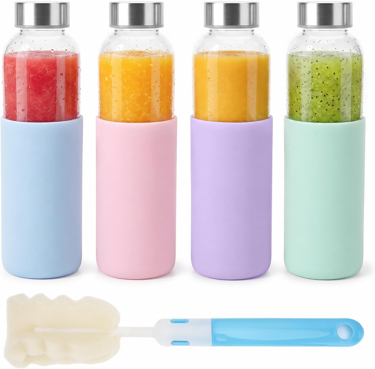 Luxfuel 18 oz Glass Juice Bottles with Lids